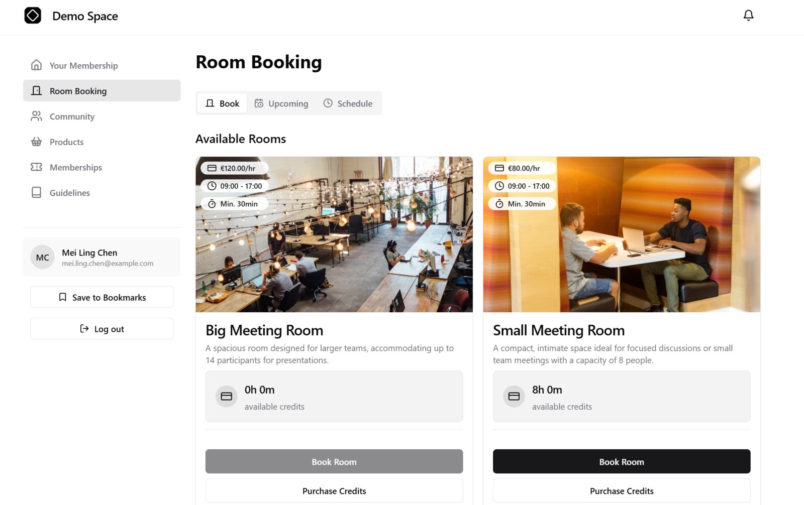 Easy Space member portal desktop interface
